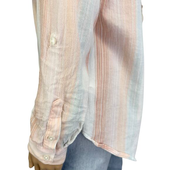 2/$15 Lucky Brand Striped Half Button Shirt Roll Tab Long Sleeve Pocket Size S - Picture 7 of 11